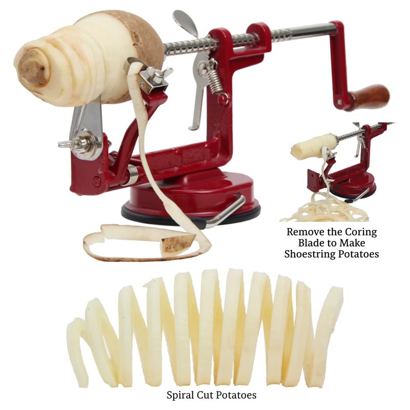 Johnny Apple Peeler جوني آبل بيلر، كورر، سلايسر، ميكر باي، شفرات من الفولاذ المقاوم للصدأ، ريد VKP1010 - Image 4